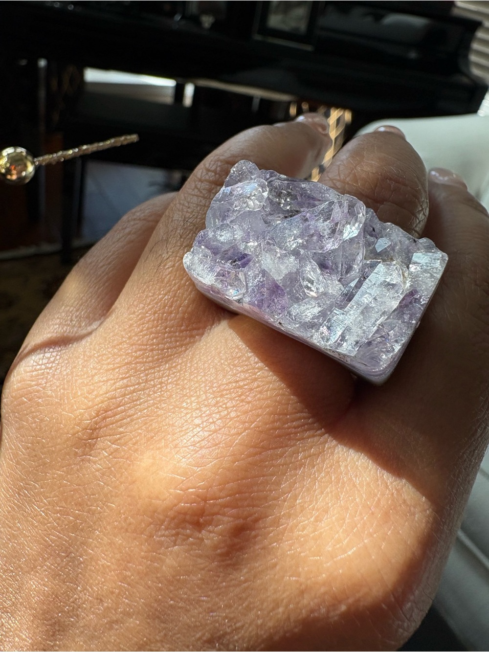 Statement Raw Amethyst Cluster Ring in Light Purple